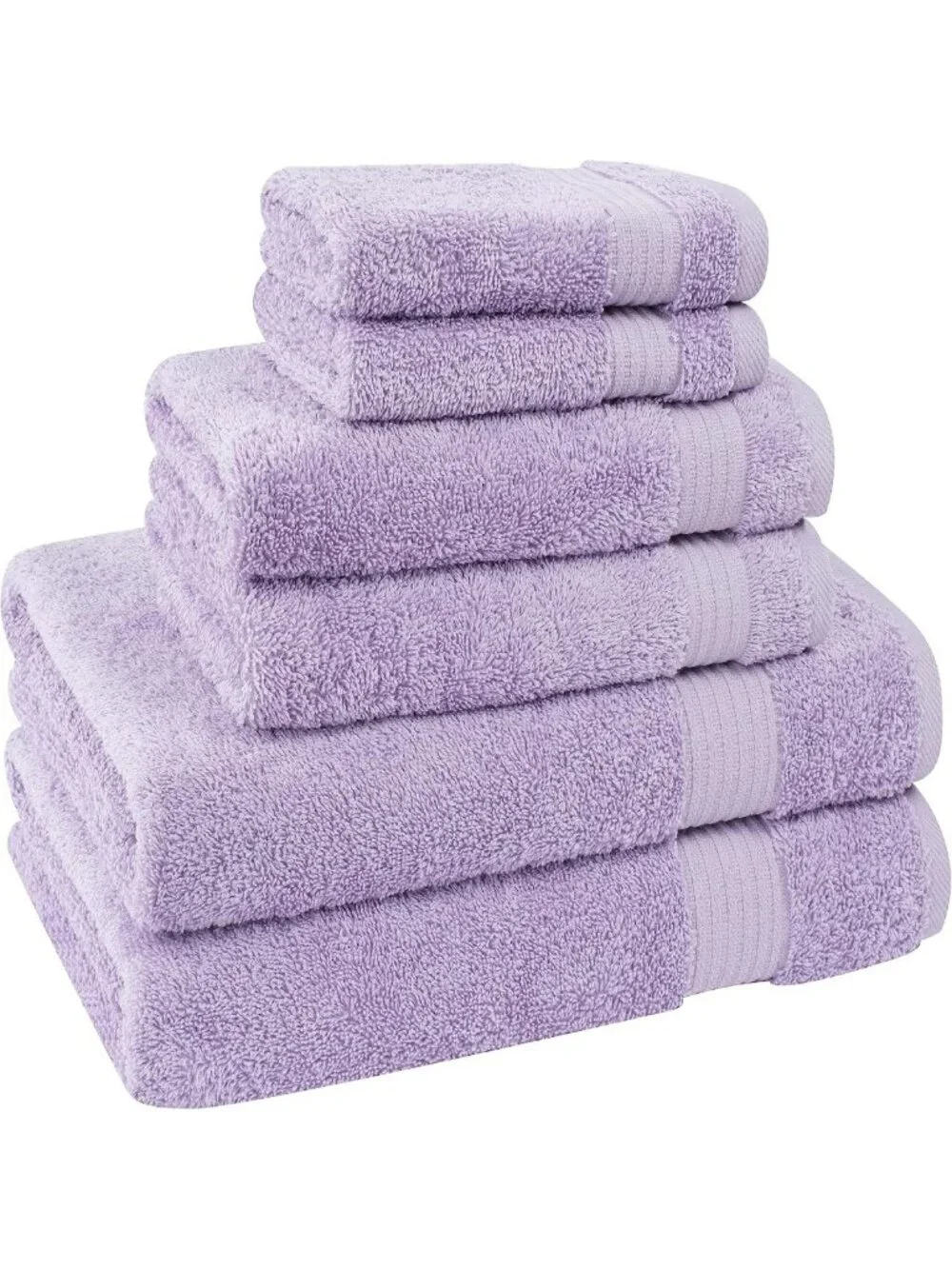 Soft Absorbent 100% Cotton Turkish Towel Set, Quick Dry, 6 Pieces, Lilac